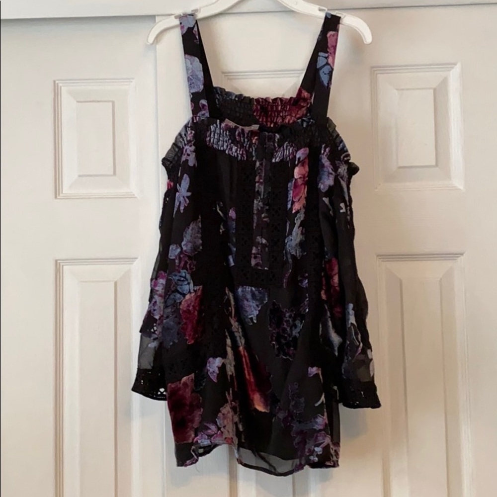 Daniel rainn off the shoulder floral velour top